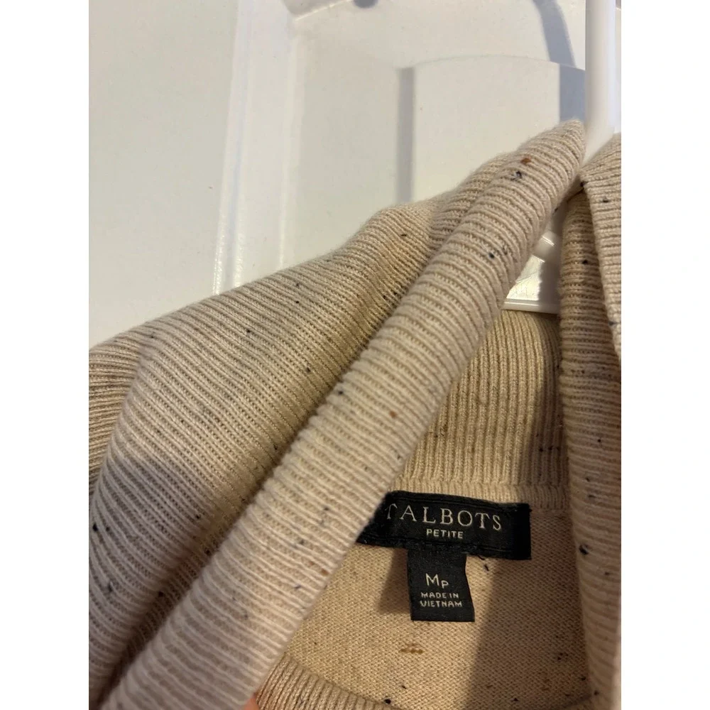 Talbots Turtleneck Sweater Womens MP‎ Beige Speckled Button Cuff Cotton Blend